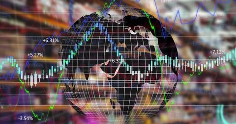 global stock market trends with spinning earth overlay - Download Free Stock Images Pikwizard.com