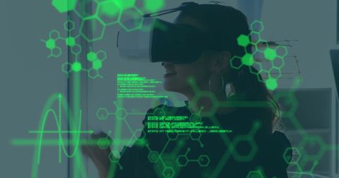 Businesswoman Using VR Headset with Medical Data Overlay in Office - Download Free Stock Images Pikwizard.com
