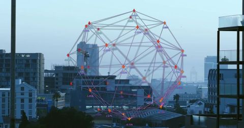 Futuristic Digital Network Architecture in Urban Cityscape