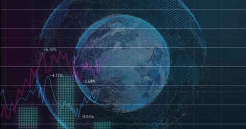 Rotating Earth Visualizing Global Data with Financial Charts and Network Connectivity