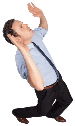 Businessman Kneeling with Arms Raised Transparent Background