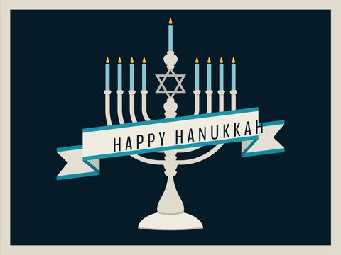 Colorful menorah glistening with hanukkah banner