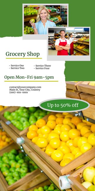 Local Grocery Shop Promoting Fresh Produce, Discounts, and Operating Hours - Download Free Stock Templates Pikwizard.com