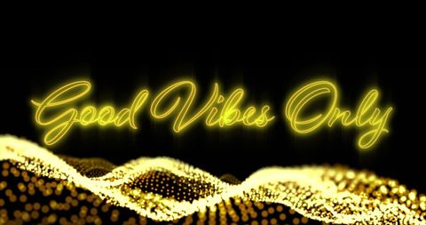 Glowing neon text good vibes only with digital waves