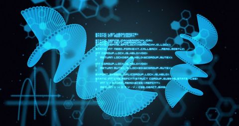 Futuristic dna helix with digital data and interface