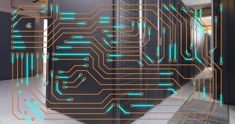 Futuristic Digital Circuit Overlay on Data Center - Download Free Stock Images Pikwizard.com