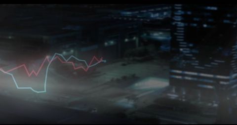 Abstract urban nightscape with data analytics overlay