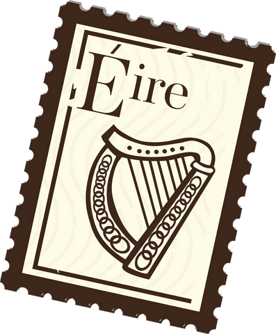 Stylized celtic harp éire stamp on transparent background