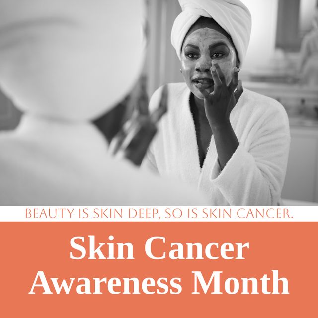 Skin Cancer Awareness Month Poster with African American Woman Applying Face Mask - Download Free Stock Templates Pikwizard.com