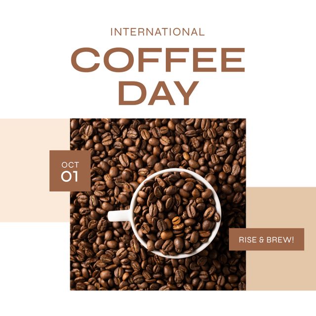 International Coffee Day Celebration with Coffee Beans and Cup - Download Free Stock Templates Pikwizard.com