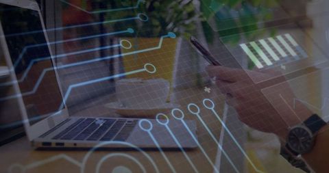 Innovative Workspace with Laptop and Smartphone in Modern Tech Setting