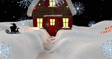 Cozy Winter Cabin in Snowy Night with Festive Decor
