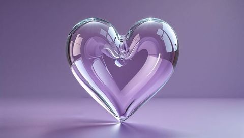 Crystal glass heart on lavender gradient background