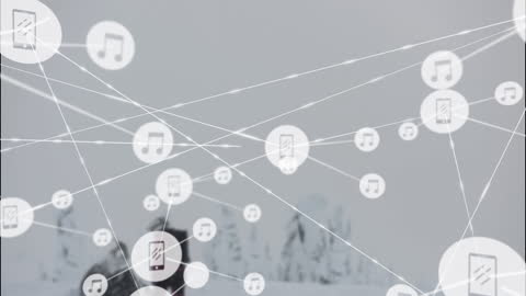 Digital Network with Music Notes and Smartphone Icons Overlaid