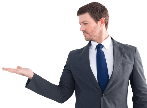 businessman exhibiting empty open hand on transparent background - Download Free Stock Videos Pikwizard.com