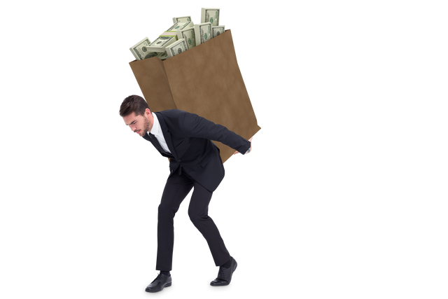 Transparent Background Businessman Carrying Heavy Bag of Cash - Download Free Stock Videos Pikwizard.com