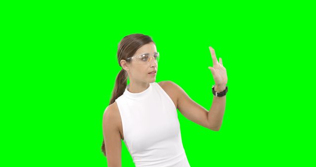 Young Woman Wearing Safety Glasses Using Virtual Interface - Download Free Stock Images Pikwizard.com