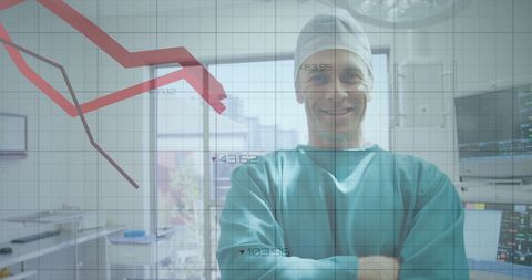 Confident Surgeon Overlaid with Hospital Data Analytics