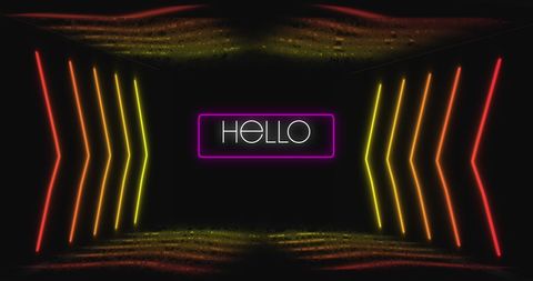 Hello in Vibrant Neon Lights Abstract Design