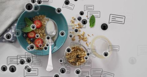 Nutritious Granola Yogurt Breakfast with Fresh Berries and Mint