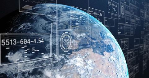Holographic Data Panels Overlaying Earth from Orbital View