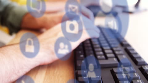 Digital Interface Over Hands Typing on Keyboard