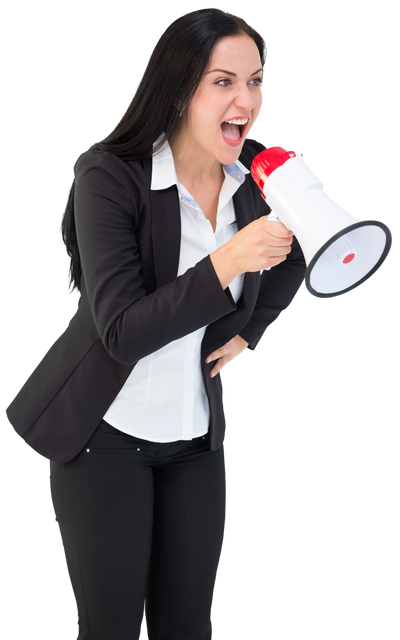 Transparent Energetic Businesswoman Shouting Through Megaphone - Download Free Stock Videos Pikwizard.com