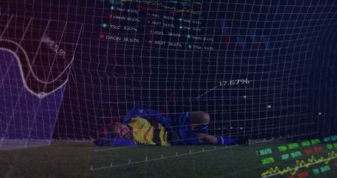 Diving Goalkeeper Analyzing Performance with Digital Overlay