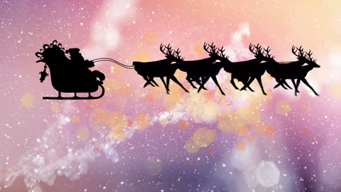 Silhouette of Santa in Sleigh with Reindeer Against Cosmic Background