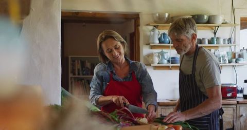 Senior Couple Cooking Together in Cozy Kitchen Setting