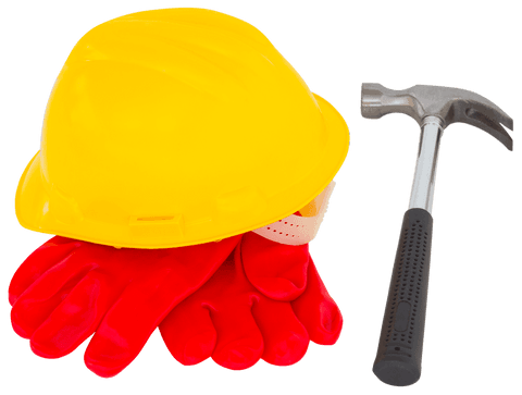 transparent construction tools: hardhat with gloves and hammer - Download Free Stock Videos Pikwizard.com