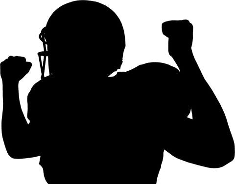 Celebrating american football player with raised arms transparent