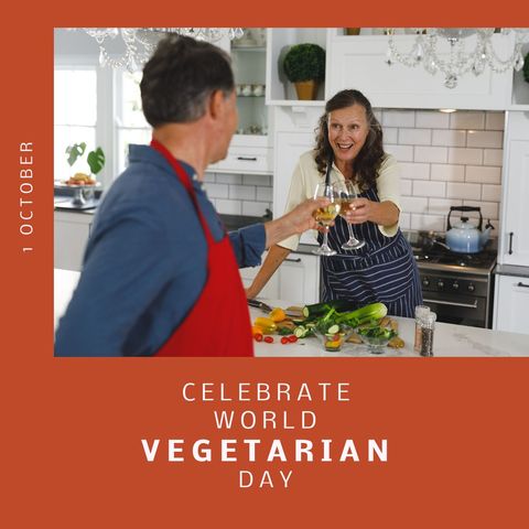 Senior Couple Celebrating World Vegetarian Day in Modern Kitchen