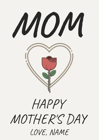 heartfelt mother's day card with rose and heart illustration - Download Free Stock Templates Pikwizard.com