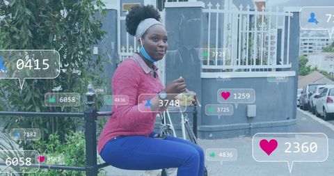 Social media engagement concept with digital overlay