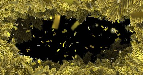 Festive Gold Snowflakes and Confetti on Black with Christmas Border