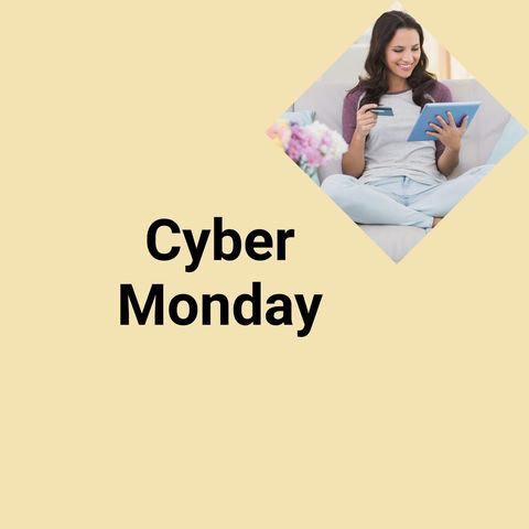 happy woman shopping online for cyber monday on tablet - Download Free Stock Templates Pikwizard.com