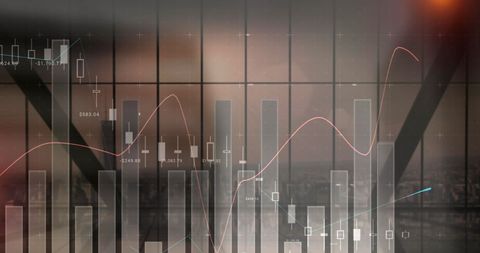 Dynamic financial growth charts overlaying urban cityscape