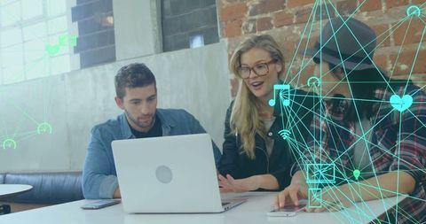 Team discussing project in modern co-working space