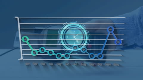 Digital Financial Data Overlay with High-Tech Clock Interface