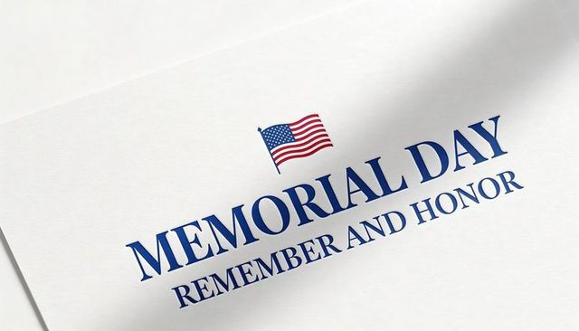 Memorial day remembering and honoring letterpress typography with american flag on white paper