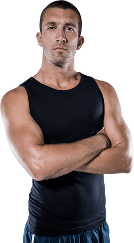 Transparent Confident Athlete Crossed Arms Black Shirt Portrait