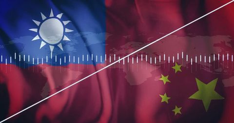 Finance Concept With Taiwan and China Flags Divided by Stock Data