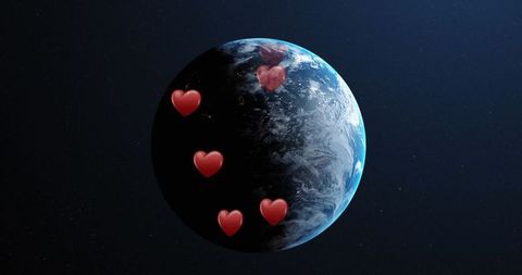 Hearts Falling Over Spinning Globe for Global Romance and Unity Concept