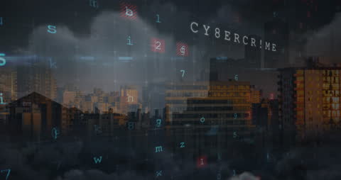 Digital Interface Over Cityscape Symbolizing Cybercrime