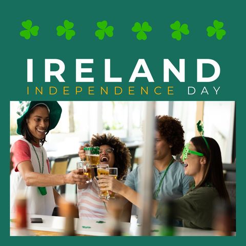 Diverse Friends Celebrating Ireland Independence Day with Joyful Toasts