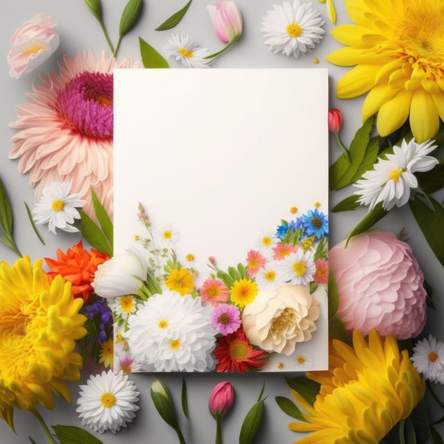 White card with copy space and flowers, created using generative ai technology - Download Free Stock Photos Pikwizard.com