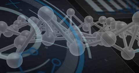 Futuristic molecular structure in virtual lab interface