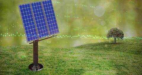 Solar Panel in Gentle Nature with Green Background Data Overlay - Download Free Stock Images Pikwizard.com