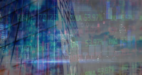 Financial Analyst Viewing Digital Stock Market Projections in Urban Setting